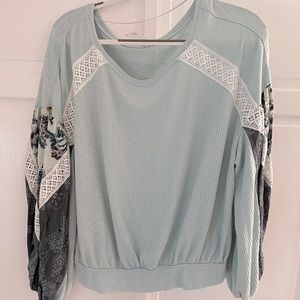 Free people Floral Print Sleeve Casual Clash Top